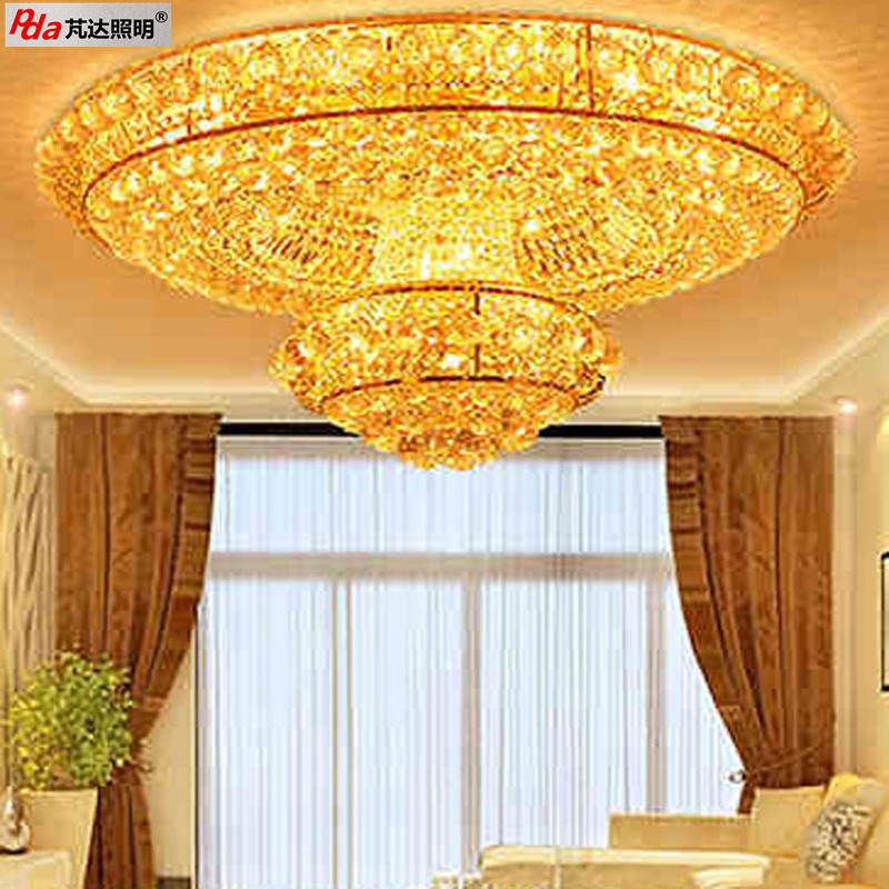 大气金色客厅水晶灯饰豪华卧室LED吸顶灯圆形餐厅水晶灯欧式灯具