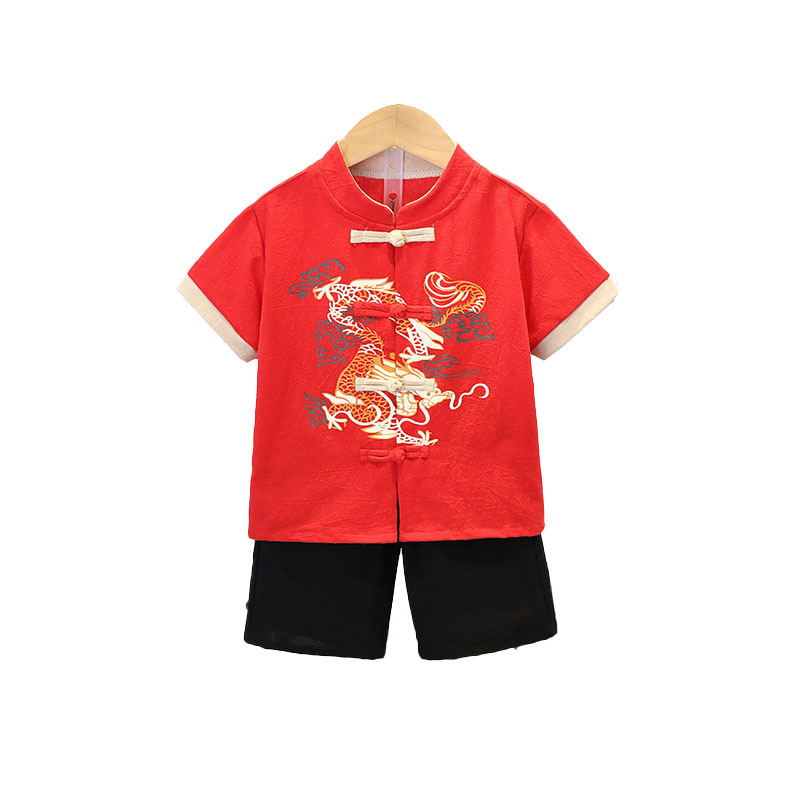 汉服男童夏季中国风周岁宝宝古装复古抓周K儿童礼服夏短袖唐装套