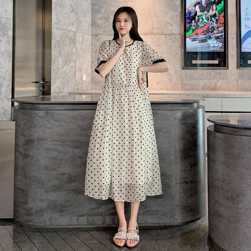 孕妇夏装洋装雪纺波点夏季薄款夏天高级甜美遮孕肚宽松女装裙子