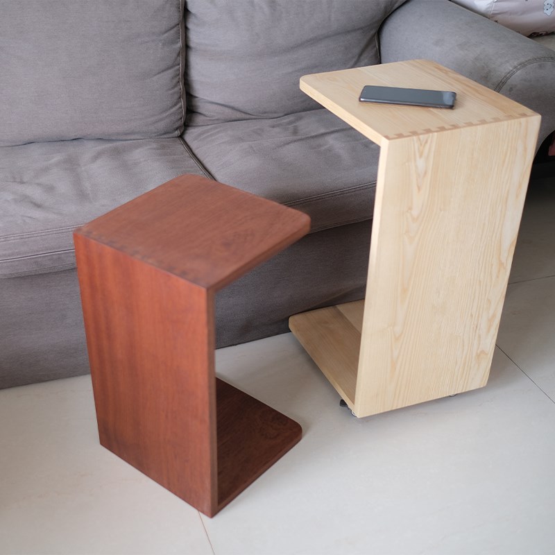 实木沙发边几柜 可移动桌子带轮迷你茶几客厅小户型C型方角几茶台