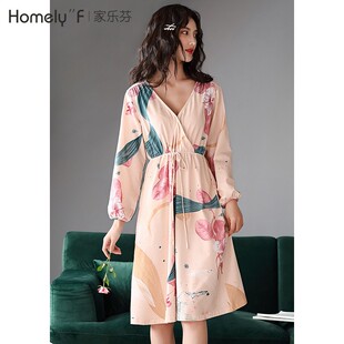睡裙女士睡袍春秋长袖纯棉全w棉睡衣裙子很仙的连衣裙夏季薄款长