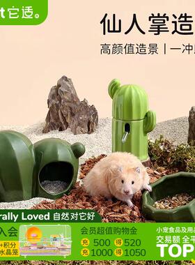 仙人掌陶瓷仓鼠食盆 立式小宠饮水器 金丝熊喝水碗 Tafit宠物喂食