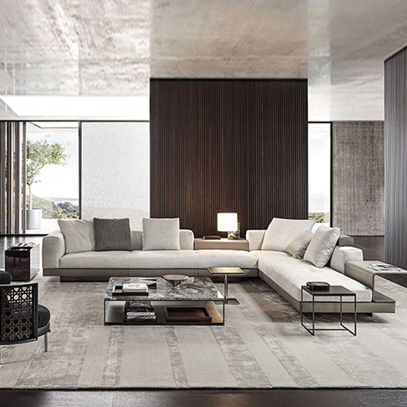 现代意式极简客厅组合转角贵妃布艺轻奢大小户型拆洗沙发皮布90度