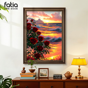 美式玄关装饰画玫瑰花油画走廊过道高级感挂画客厅沙发背景墙壁画