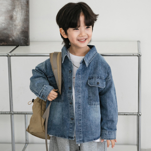 米修叻儿童牛仔衬衫春季新款款四岁D男童春装复古套色儿童衬衣外