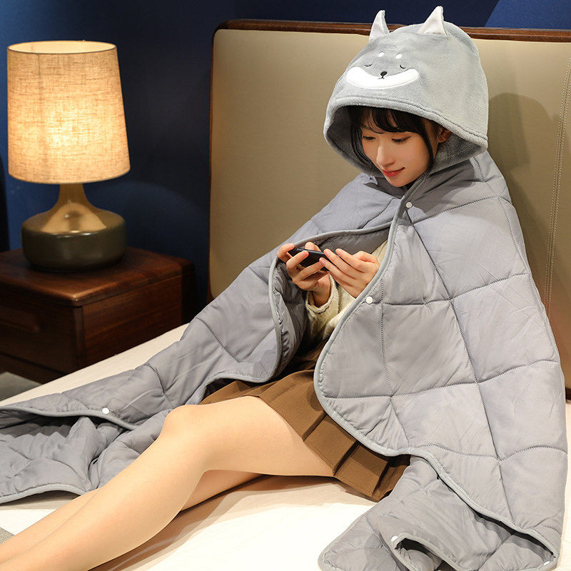 空调披肩毯子斗篷连帽o毛毯办公室午睡被子空调毯学生宿舍懒人披