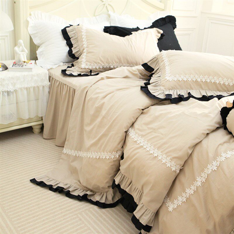 法式韩式c公主重工立体绣花蕾丝全棉纯棉床裙款床上用品被套四件