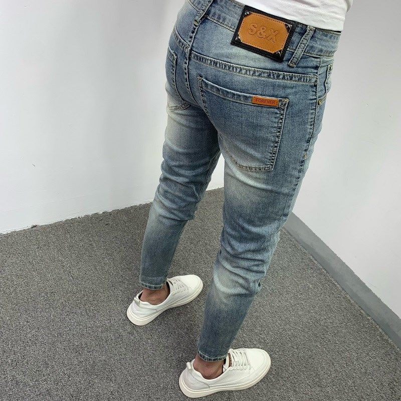 浅色男士牛仔裤夏季新款潮牌高端修身小脚时尚弹力休闲百搭九分裤,男装,牛仔裤,淘宝优惠券,粉丝福利购,淘宝优惠卷