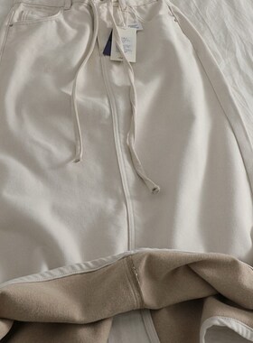 腔调感巨百搭h!内里磨毛薄绒秋冬高腰中长版a字半身裙女潮