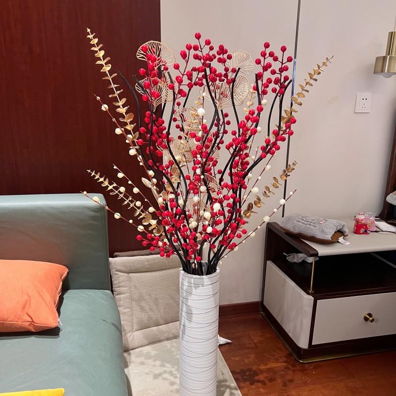 假花彷真花摆设发财果客厅红浆果落地式插花欧式款高装饰花艺摆件