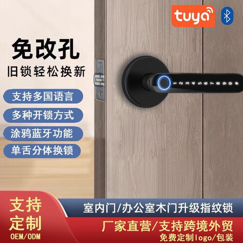 室内木门外贸指纹锁办公室密码门锁卧室房间门把手分体智能电子锁