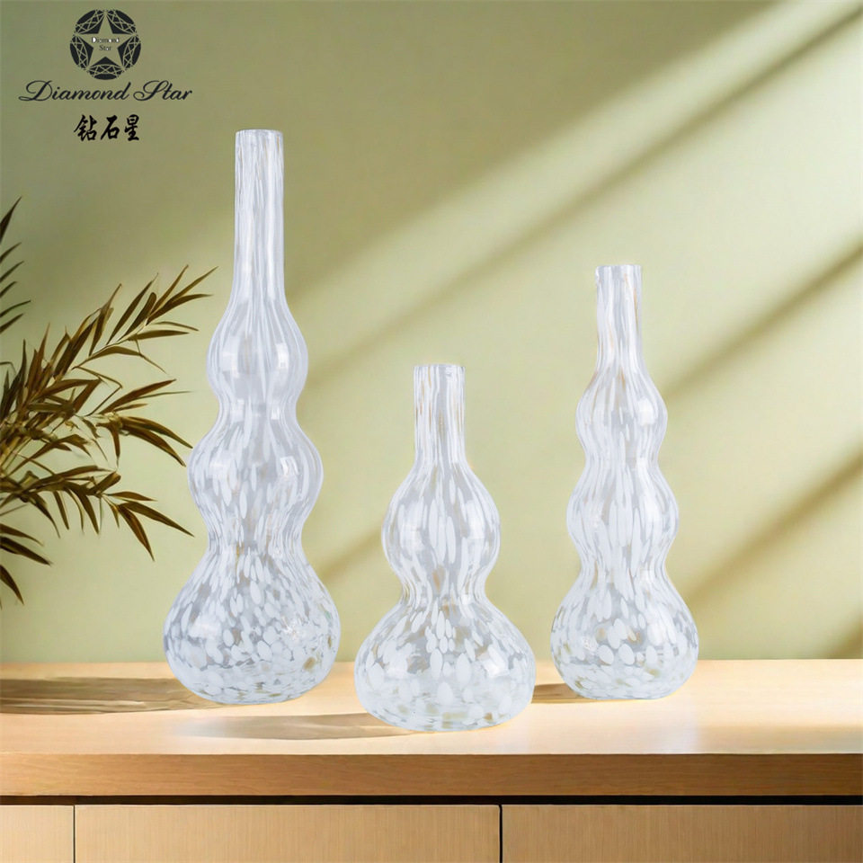 {新品上市} 钻石星玻璃花瓶现代葫芦家居工艺摆件鲜花花瓶现货批