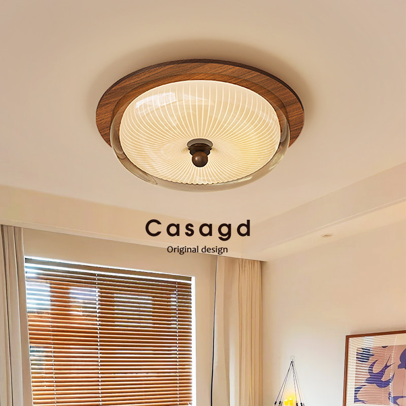 中古风布丁卧室吸顶灯高级感主卧新款实木法式复古书房灯具casagd
