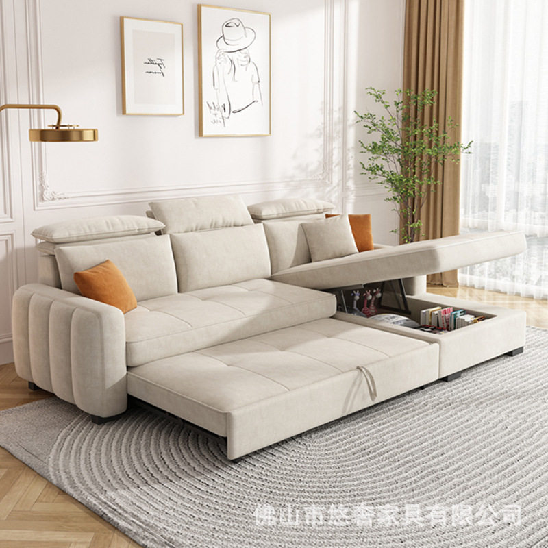 沙发床折叠两用客厅简约现代科技布抽拉多功能储物布艺沙发沙發床