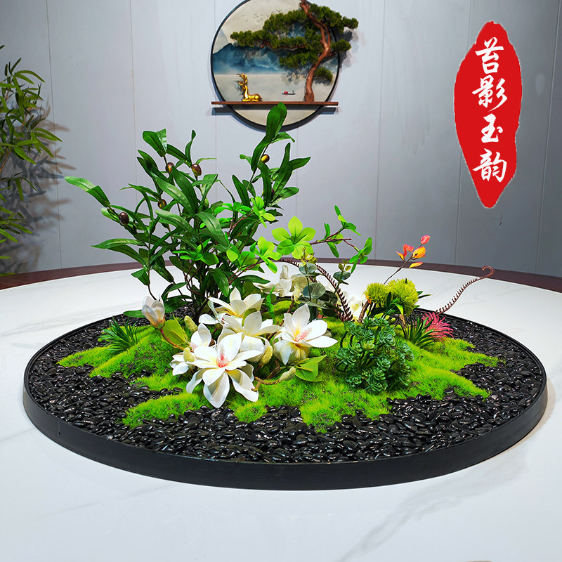 酒店餐桌中间摆花仿真假花饭店圆桌花摆件装饰包厢大桌子转盘摆设