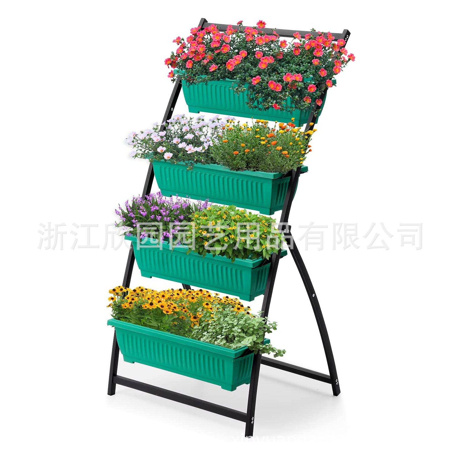 室内外阳台铁艺移动花盆架家用种植床架带轮多层阶梯花箱欧式户外