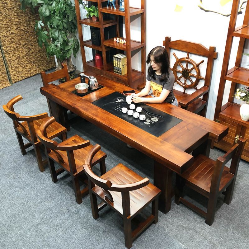 老船木实木茶桌椅组合一桌五椅