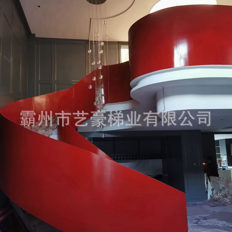 复式家用别墅中柱旋转楼梯室内家用卷板弧形铁艺楼梯量尺设计多层