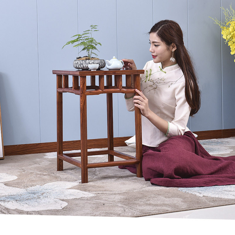 艺铭天下红木家具 花梨木小茶几 客厅中式边几 花几 置物架
