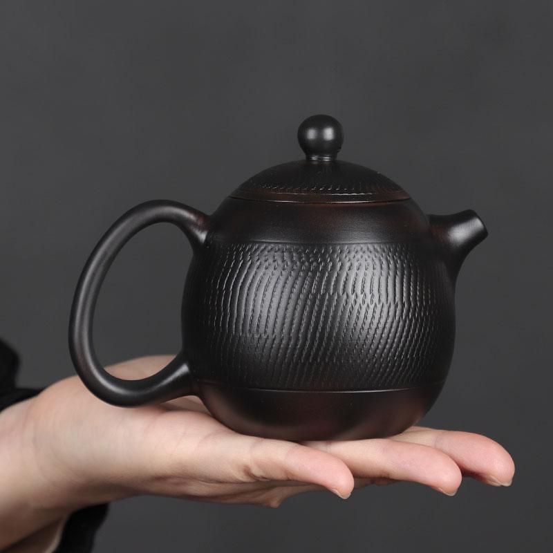 建水紫陶茶壶茶具纯手工泡茶壶跳刀龙蛋壶大容量紫陶家用泡茶专用