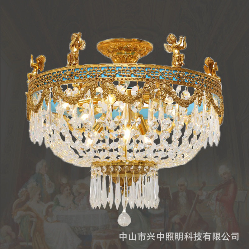 兴中欧式书房法式全铜水晶吸顶灯卧室衣帽间奢华别墅玄关天使灯具