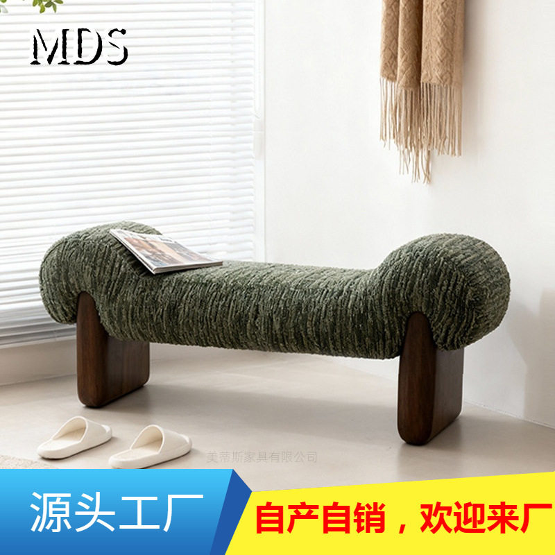 意式简约实木雪尼尔长凳