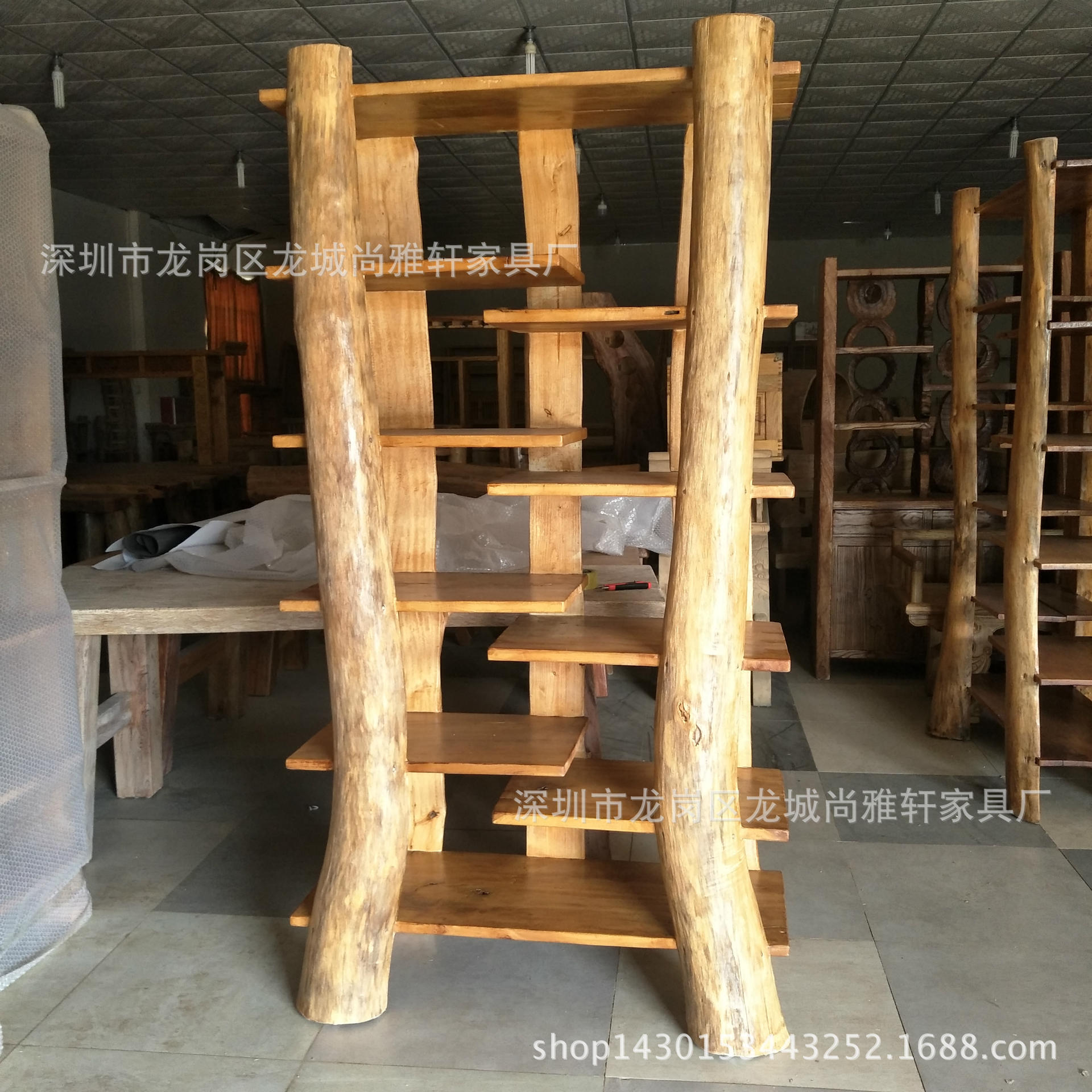 原生态全樟木博古架隔板展示架