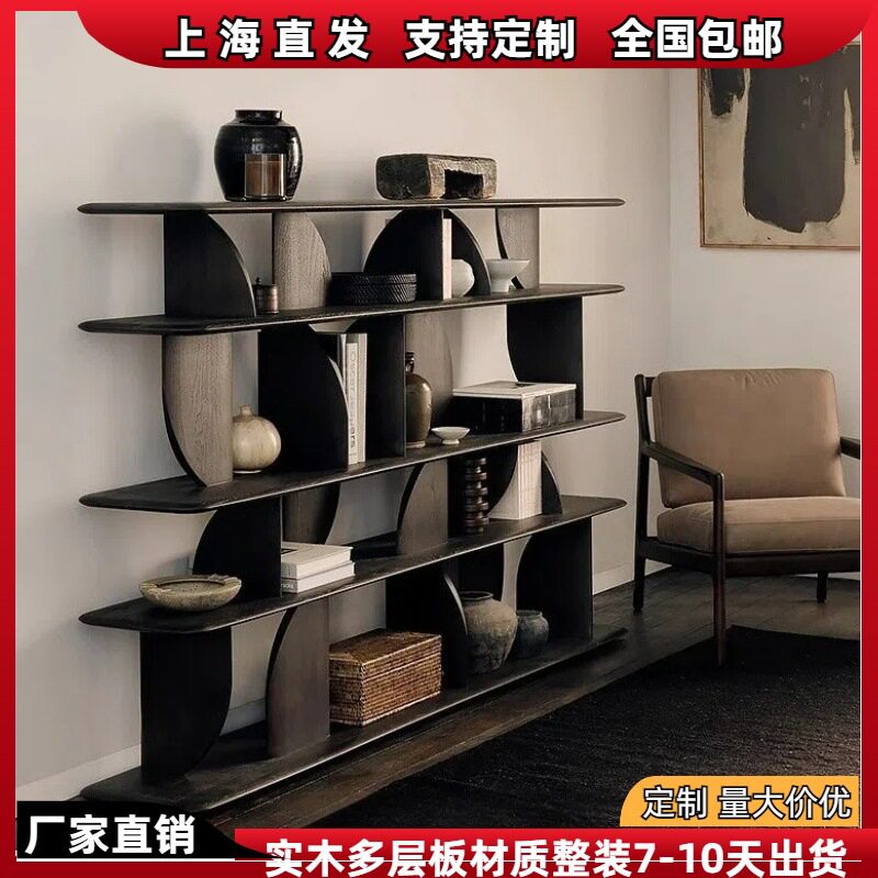 北欧烤漆书架实木书柜简约现代隔断柜黑橡木置物架陈列展示架整装