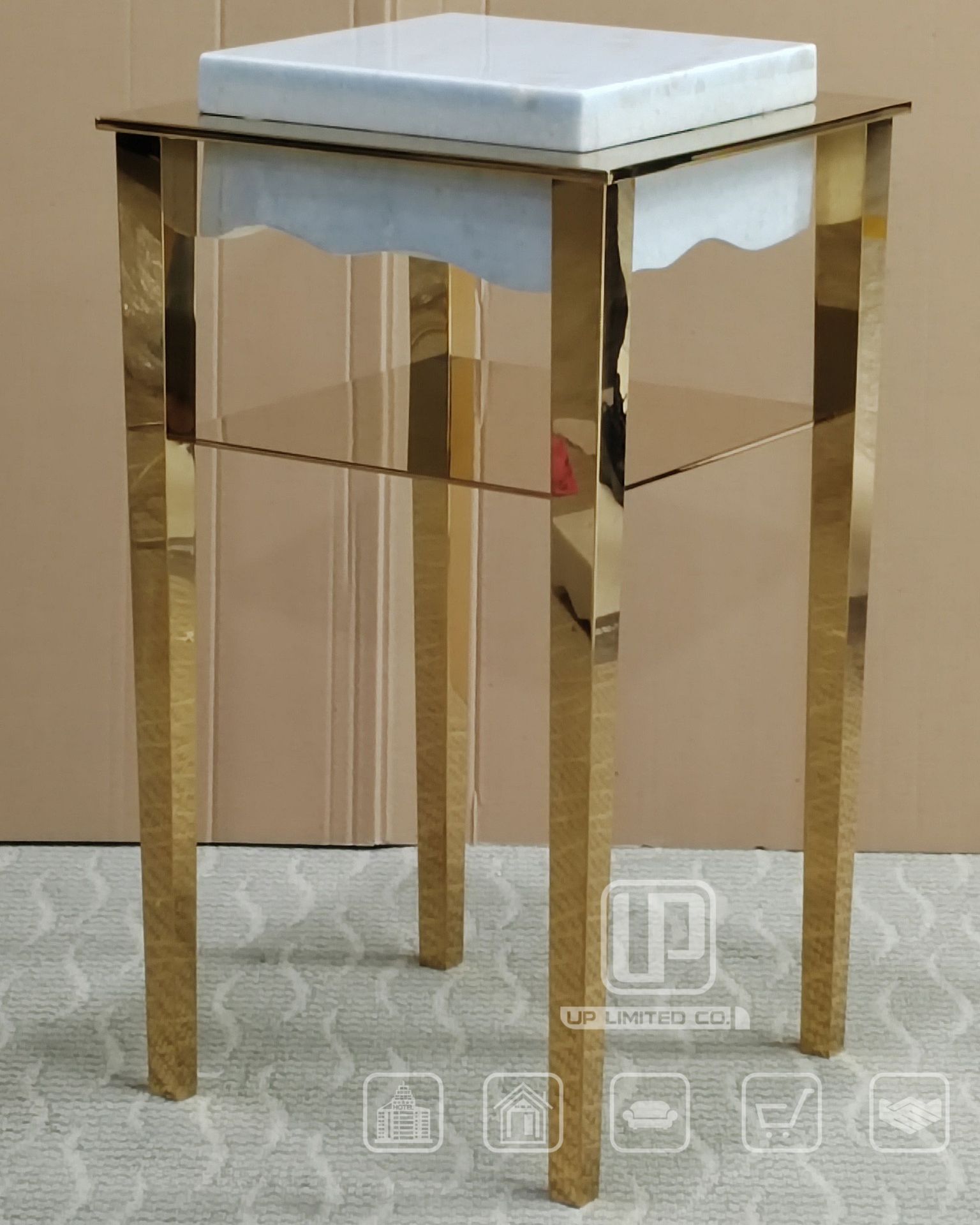 现代轻奢奢白天然大理石圆形边几不锈钢角几创意简约镜面家具侧几