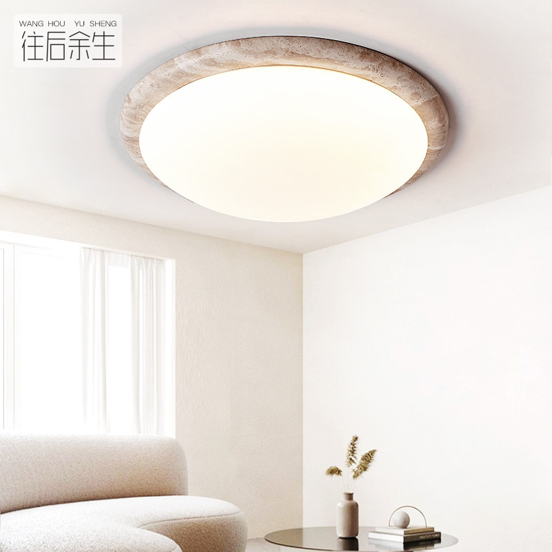 中古风美式怀旧复古大理石法式诧寂风奶油风圆形led卧室吸顶灯