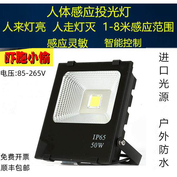 LED红外线人体感应投光灯泛光投灯过道灯20WW30W50W100W防水户外
