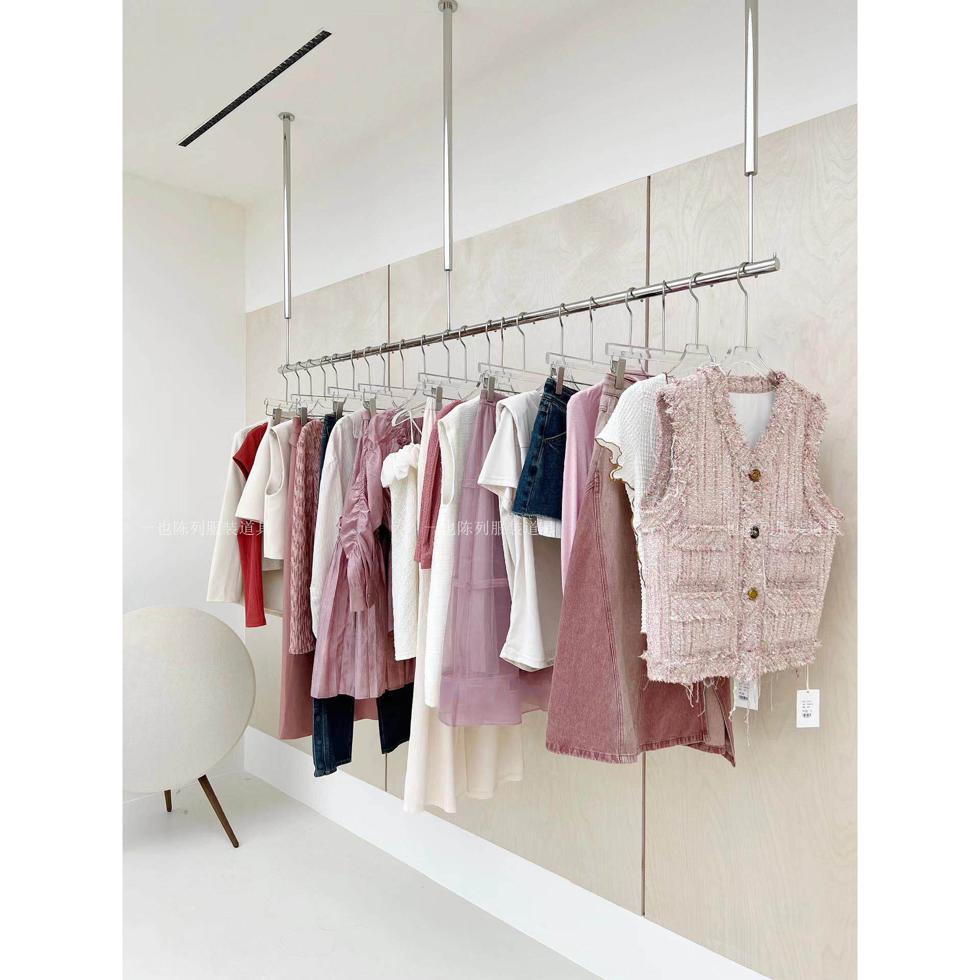 服装店展示架吊顶架悬挂女装衣架婚纱钢丝绳吊杆橱窗不锈钢吊架