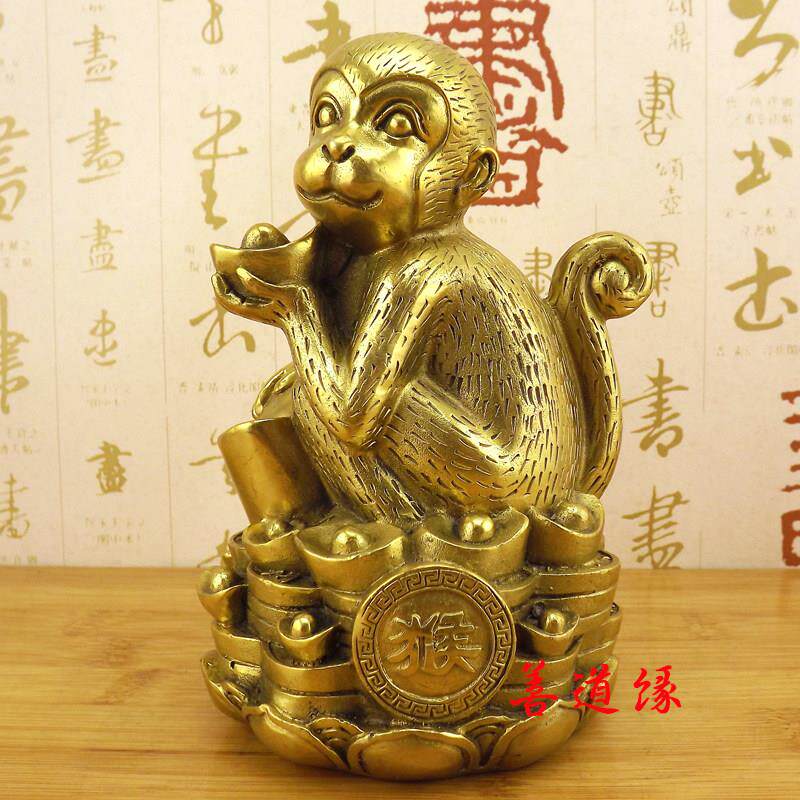 纯铜猴摆件铜猴子黄铜猴铜元宝猴十二生肖猴工艺品吉祥物摆设礼品
