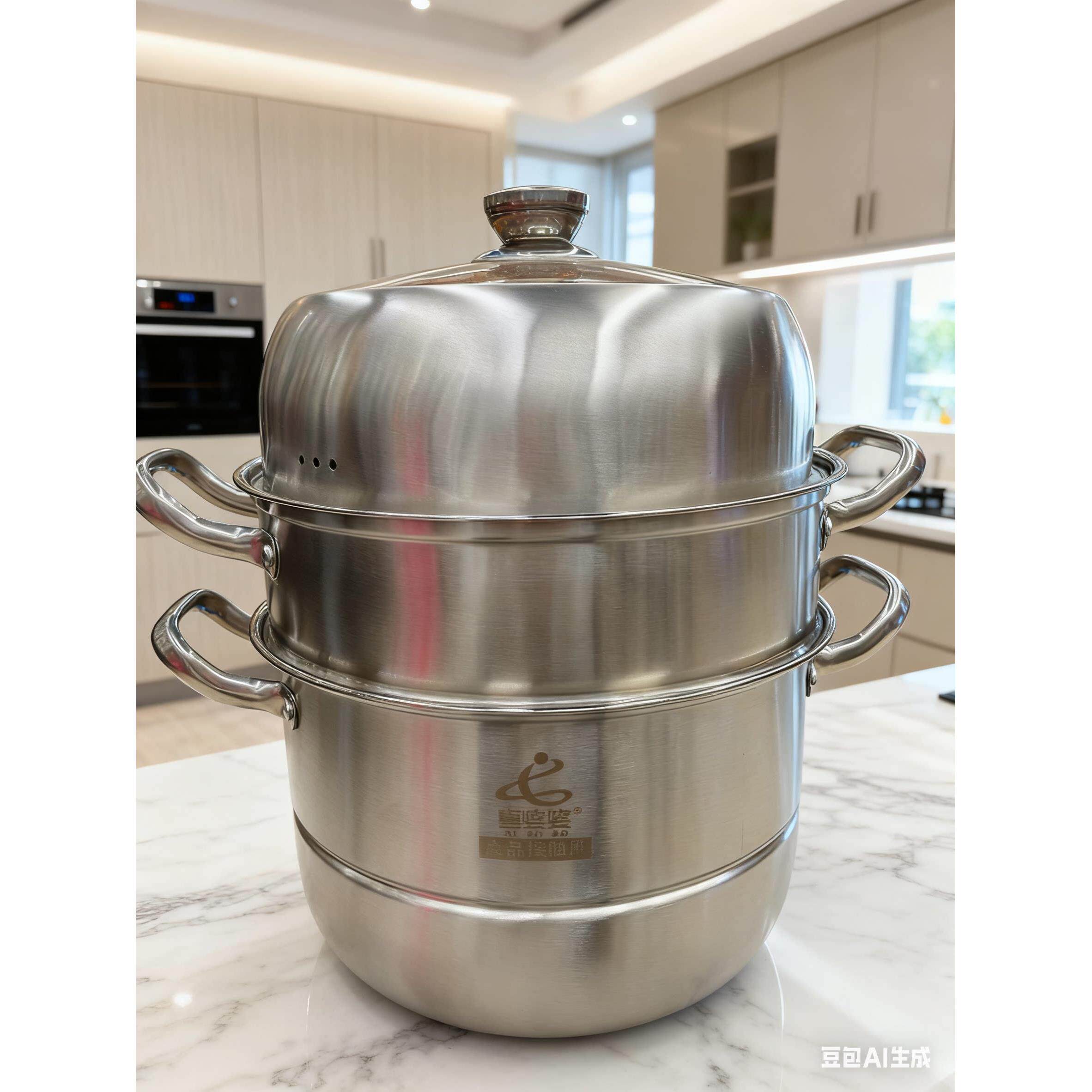 三层钢不锈钢食品级蒸锅多用一体锅底永不掉底可视钢化盖