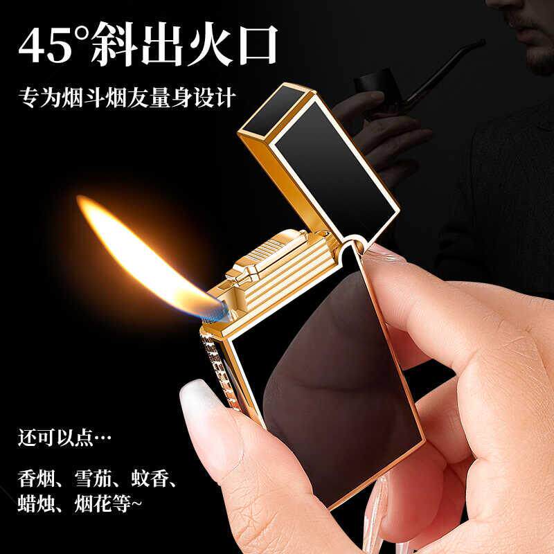 金属朗声斜火砂轮充气打火机创意个性潮高端商务礼品侧打明火烟具