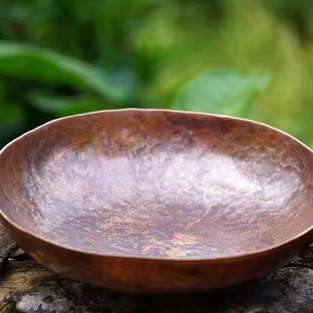 红铜黄铜豆芽碗 锤目纹手工简约干泡茶器 可干烧盘焙茶薰香炉配件