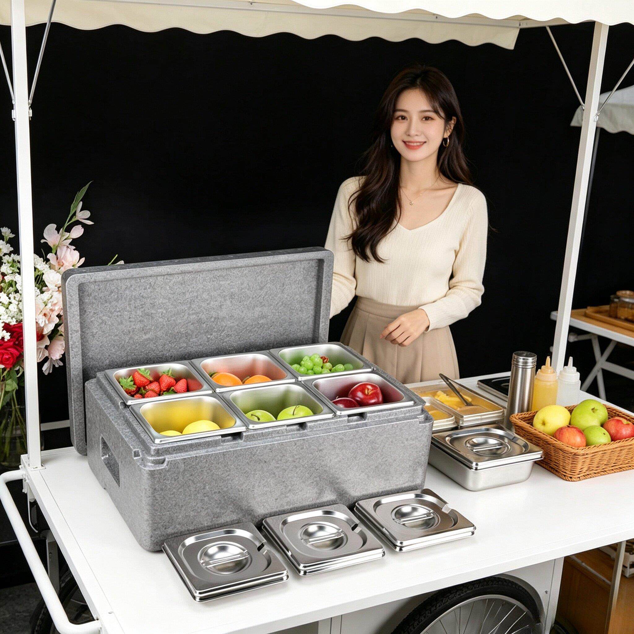 冬季304不锈钢保温餐盘防尘罩长方形饭厅摆摊自助熟食卤菜展示盘
