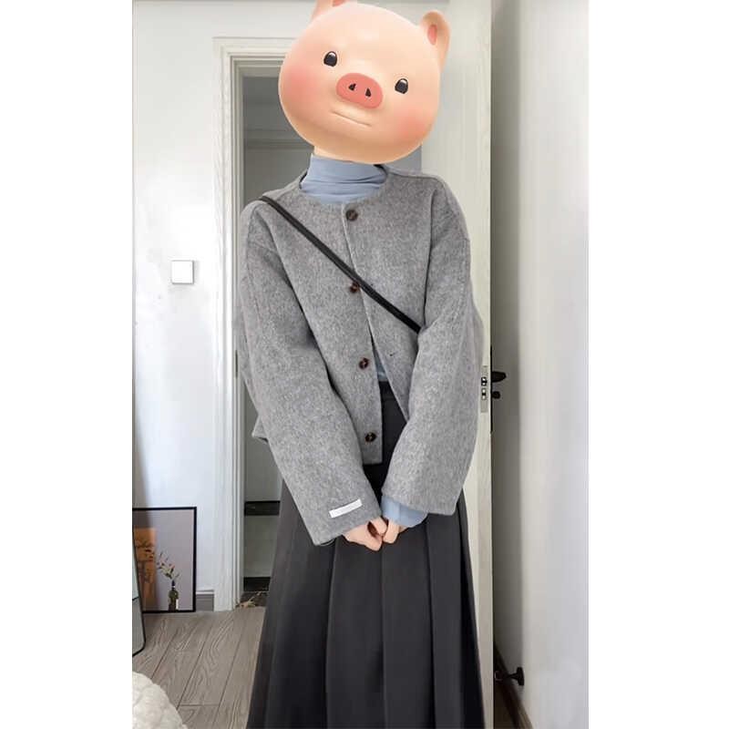 加厚灰色呢子大衣女毛呢外套冬季冬天超好看小个子韩系赫本风短款