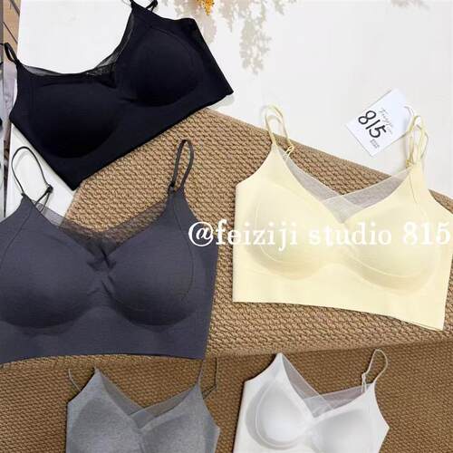妃子纪815新款夏季时尚V领蕾丝边吊带内衣女固定杯文胸抹胸美背潮