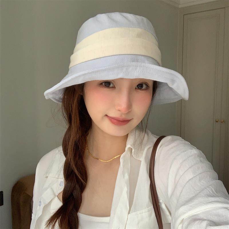 夏日限定~新款棉麻蝴蝶结渔夫帽女日系大檐透气显脸小遮阳防晒帽