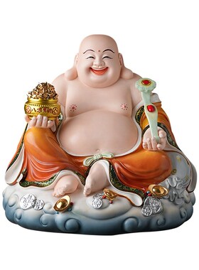 陶瓷大肚笑佛元宝如意布袋弥勒佛神像招财办公室供奉佛像摆件礼品