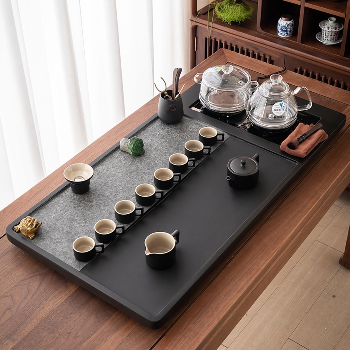 天然乌金石茶盘家用茶具套装整块全自动一体带电磁炉石头茶台