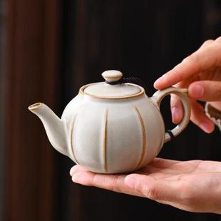 米黄色汝窑莲花茶壶陶瓷功夫茶具家用简约大号泡茶壶防烫过滤单壶