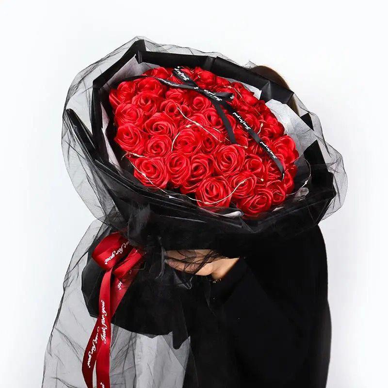 丝带玫瑰花束成品手工花红玫瑰蓝色妖姬生日节日礼品花束送女朋友图片