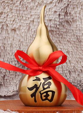 铜匠之家铜葫芦画黑大福字空心开口葫芦家居玄关创意桌面摆件葫芦