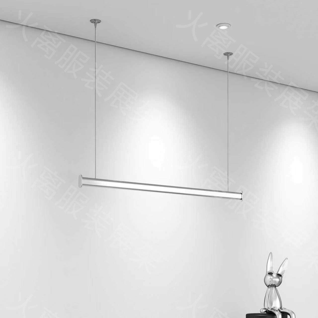 新款服装店钢丝吊架不锈钢挂衣杆方管女装店橱窗悬挂式可调节衣架