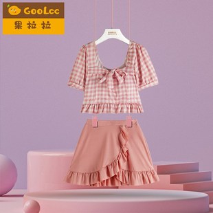 两件套中学生游泳装 大女童分体裙式 带胸垫 新款 12岁10儿童泳衣夏季