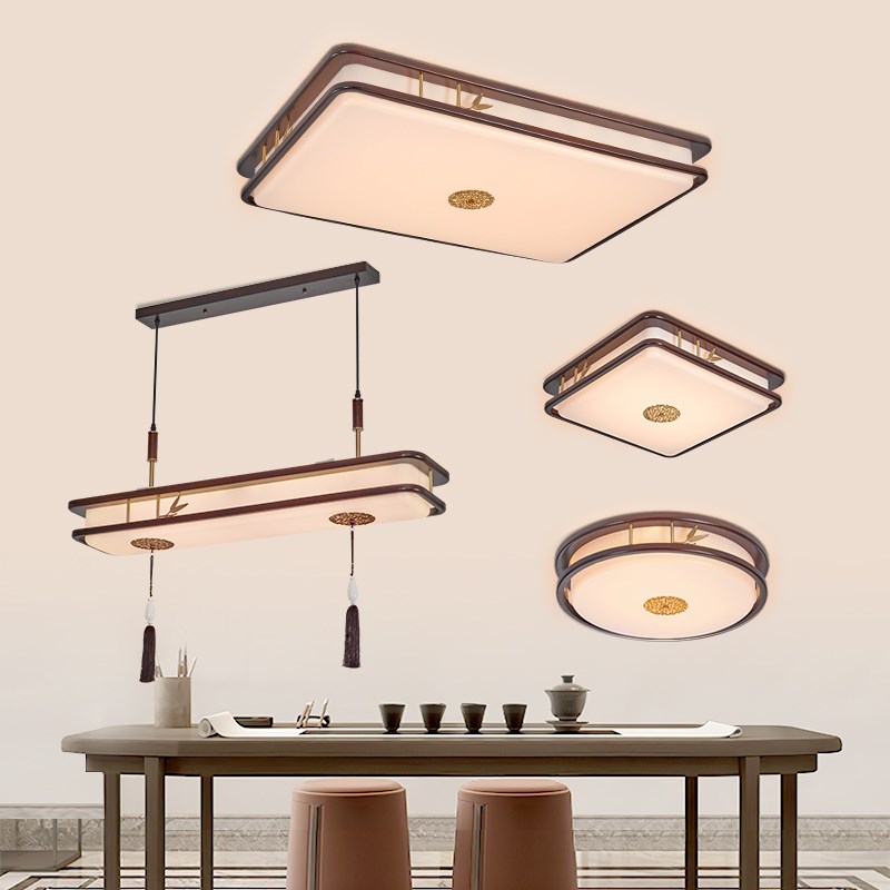 新中式全铜实木吸顶灯客厅灯中国风餐厅led复古大气卧室书房主灯
