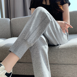 女夏季 胖mm春秋宽松束脚哈伦休闲裤 薄款 卫裤 子 2024新款 灰色运动裤