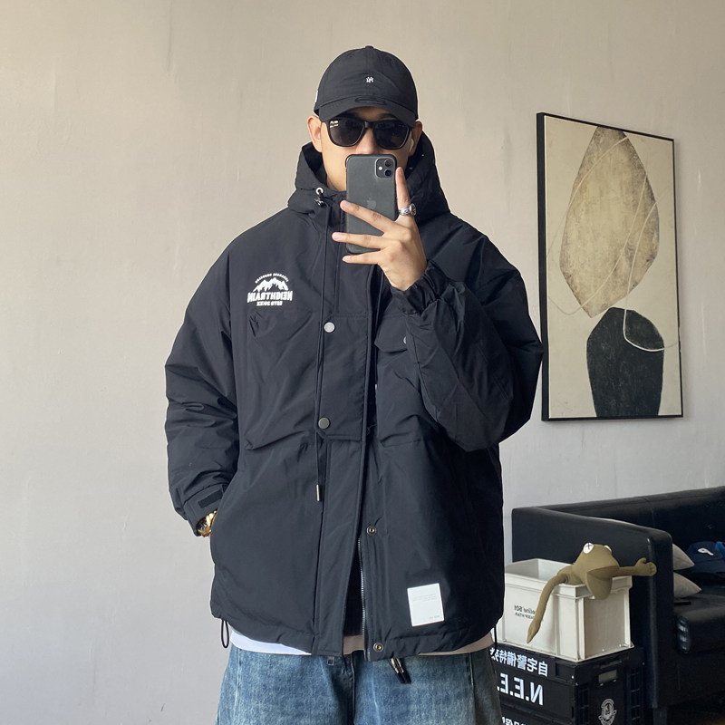 冬季美式休闲高端连帽工装羽绒服男宽松大尺码加肥加大加厚保暖外